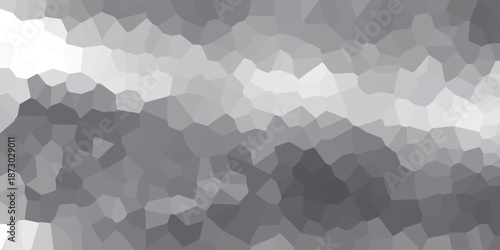 Geometric abstract background composed of irregular polygons in shades of gray and white, creating a mosaic-like pattern with a modern, crystalline appearance, ideal for digital and print designs