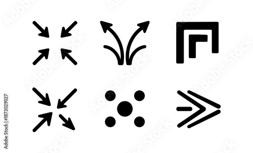 Collection of six different black arrow and symbol icons on a white background