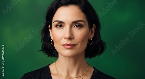 Wallpaper Mural Professional woman with dark hair smiles subtly against a green backdrop. Torontodigital.ca