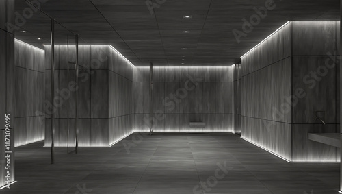 Modern minimalist interior with soft light and sleek design features