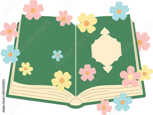 Ramadan Quran Illustration with Floral Decoration, Islamic Holy Book Vector Art for Ramadan Kareem