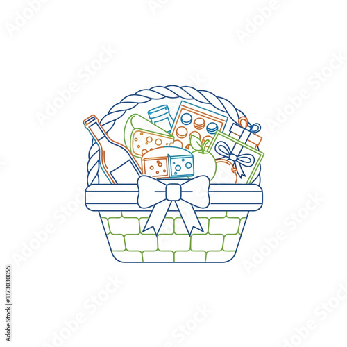 Gourmet Gift Basket with Wine, Cheese, and Treats, Festive Celebration