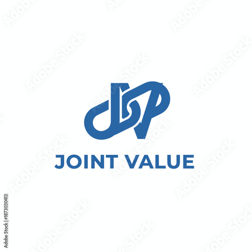 Modern Joint Value Logo with Blue Interlocking Chain Link for Corporate Business Partnership