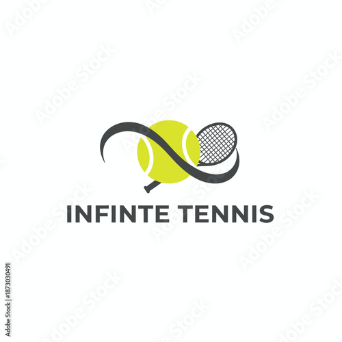 Infinite Tennis Logo with Yellow Ball and Racket Icon for Athletic Club and Sports Tournament