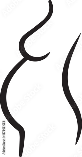 Vector illustration of a snake with black and white contours of a person and a girl isolated on white featuring a sharp metal fishhook and fishing tackle equipment symbol