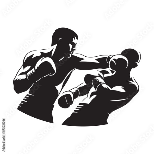 boxer punching vector silhouette clip art logo design illustration icon collection
