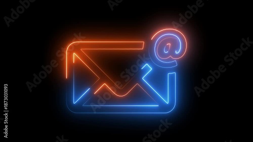 neon blue color message icon animation with black background. glowing neon message icon concept.