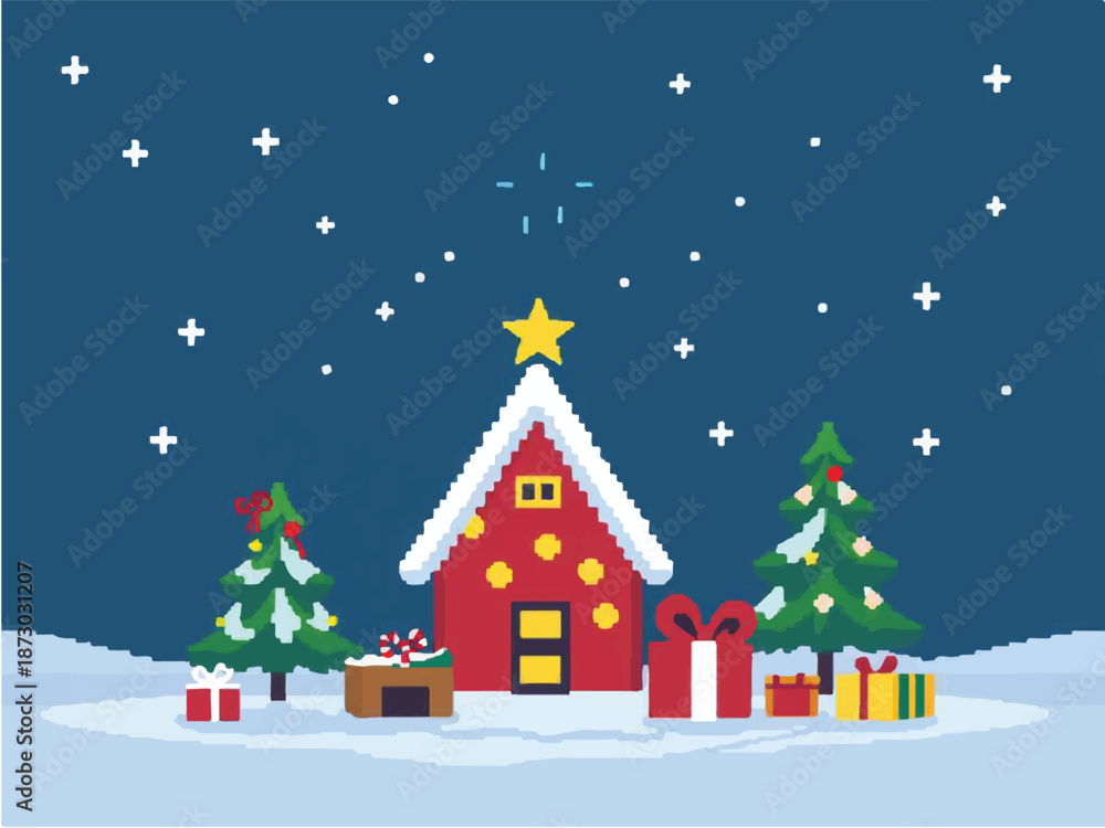 Naklejka premium Cozy Winter Scene with Gingerbread House and Christmas Trees