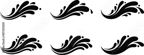 Six identical black floral swirl designs on a white background
