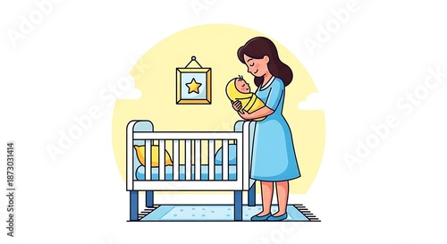 Wallpaper Mural Mother lovingly holds her newborn baby near a crib. Torontodigital.ca