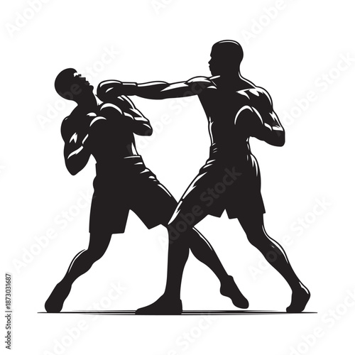 boxer punching vector silhouette clip art logo design illustration icon collection
