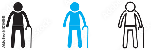 Elderly care and disability assistance icons. Set of simple pictograms showing senior care, mobility support, disability assistance and caregiver help concepts for healthcare and social services.

