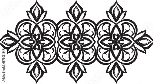 Vintage Seamless Floral Border Ornament with Classic Damask Motif for Invitation Design