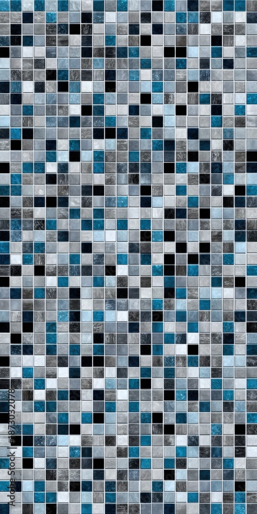 Fototapeta premium Blue and gray mosaic tile pattern with geometric square design