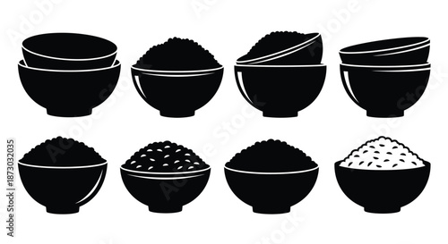 Bowls filled with various grains and beans