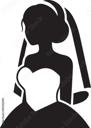 Vector illustration of a black silhouette profile featuring a girl with headphones and a fashion model lady in a contour pose, capturing the beauty of a woman's artful hair and body outline