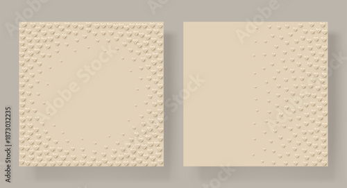 Wedding invitation. Gold and White Hearts. Delicate heart pattern on beige background. Perfect for anniversary, birthday, Valentine's day, mother's day