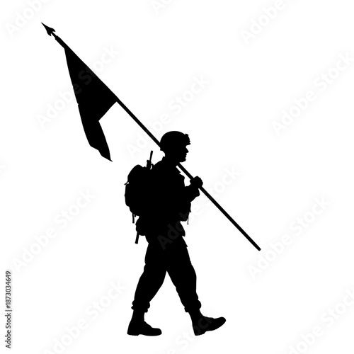 Soldier carrying a flag and backpack