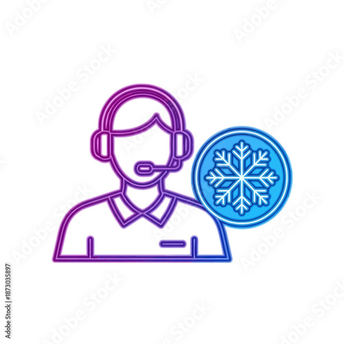 Neon colored illustration of a customer service agent with a snowflake