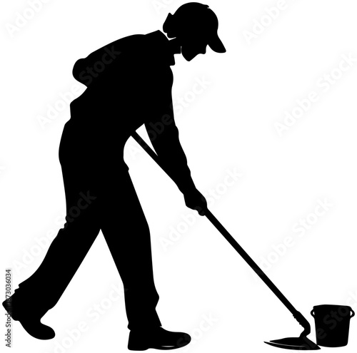 Man Painting Floor Silhouette – Home Improvement and Maintenance