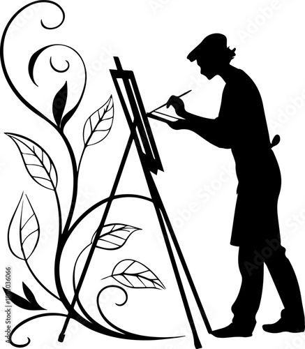 Artist Painting on Easel Silhouette – Creativity and Art Concept