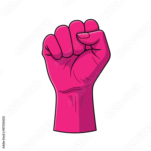 Pink raised fist icon on colorful background