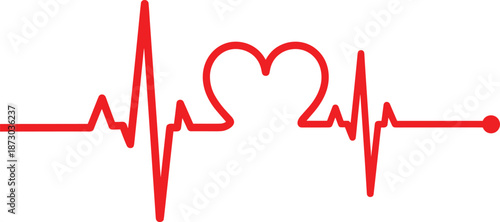 Red heart rate line graph on white background heartbeat electrocardiogram