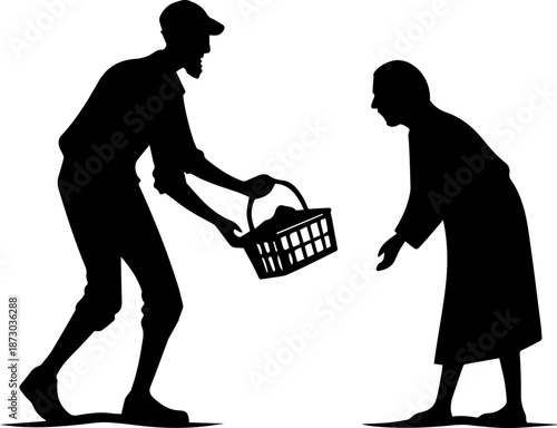Giving Food Basket Silhouette – Charity and Helping Hands Concept