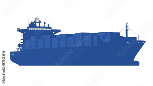 Blue Silhouette of a Cargo Container Ship