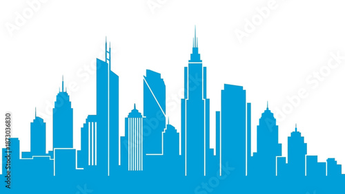 Blue City Skyline Silhouette - Modern Urban Landscape
