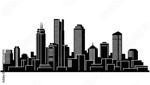 Modern City Skyline Silhouette Black and White