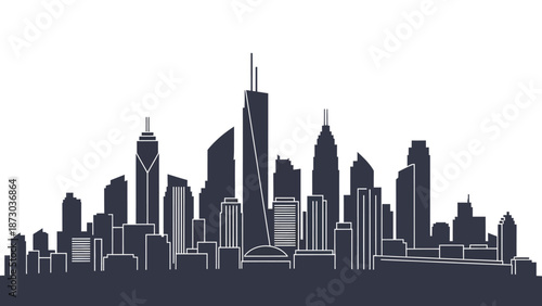 Modern Cityscape Silhouette with Tall Skyscrapers