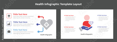 Health infographic templates with heart icon, human figures and placeholder text