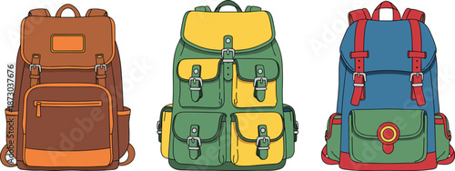 Colorful backpacks with various buckles and pockets cartoon bags school bags