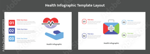 Health infographic templates with heart pulse and first aid kit icons