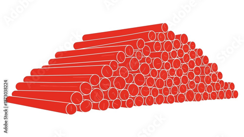 Pile of red industrial pipes, construction materials, manufacturing