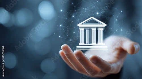 Wallpaper Mural Digital banking icon held in hand with network connections and bokeh background Torontodigital.ca