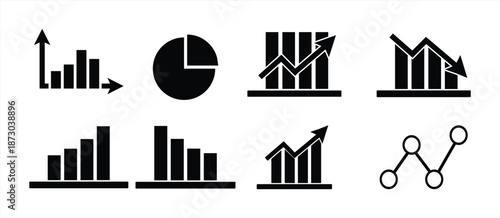Statistics and Analytics Graph Icons Set with Growth and Decline Charts