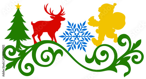 Christmas Decorative Divider with Tree, Reindeer, Angel and Snowflake Ornament