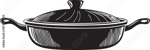 Covered Cooking Pot Silhouette – Bold Vector Illustration Featuring Casserole Dish with Handles and Lid for Culinary Branding