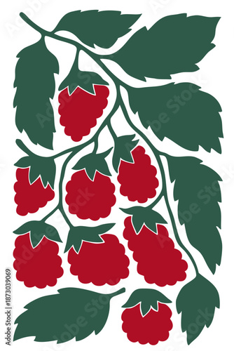 Berry Branch Decorative Rectangle Composition with Leaves – Botanical Raspberry Filling Vertical Card Layout