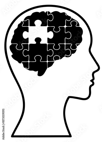 Female Head Profile with Puzzle Brain Pieces — Emotional Complexity, Identity, Mental Health and Psychological Analysis
