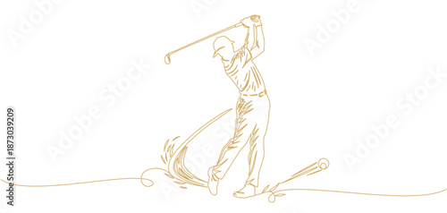 Vector illustration of a man playing golf in line art style