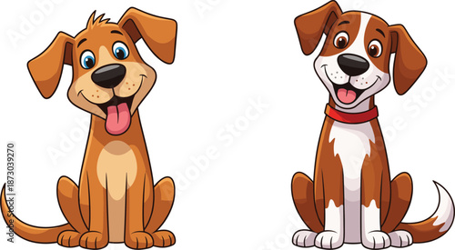 Cartoon dogs with brown and white fur sitting on white background brown dog white and brown dog