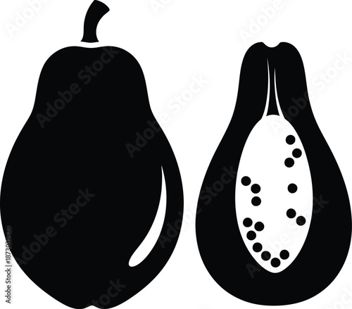 Black and white illustration of pears with seeds