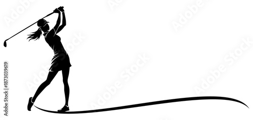 Vector silhouette illustration of a woman playing golf