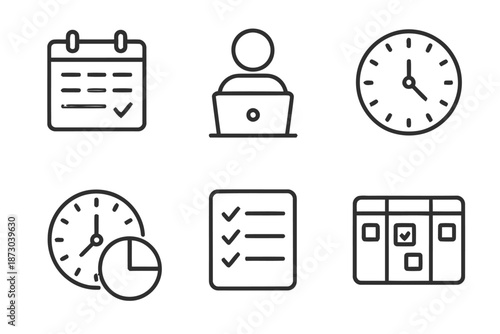 Time management project planning schedule vector icons set