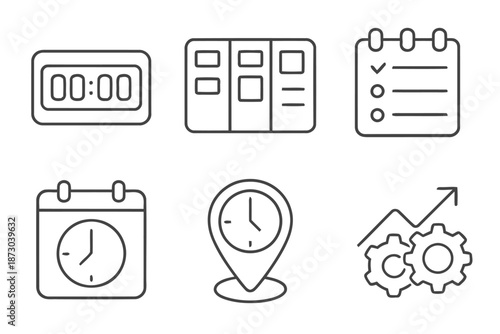 Time management tasks and scheduling vector icon set