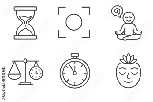Time related icons with meditation and balance