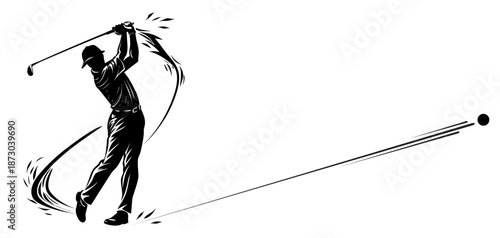 Vector silhouette illustration of a man playing golf